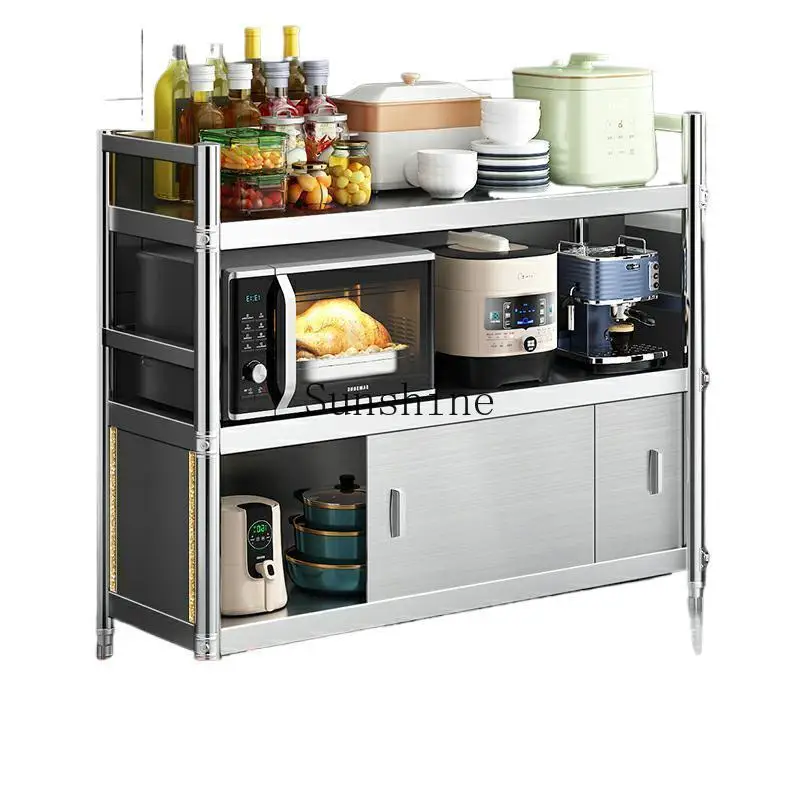 رف خزانة مطبخ من الفولاذ المقاوم للصدأ مع أرضية باب منزلق، ورف للتخزين المنزلي #1