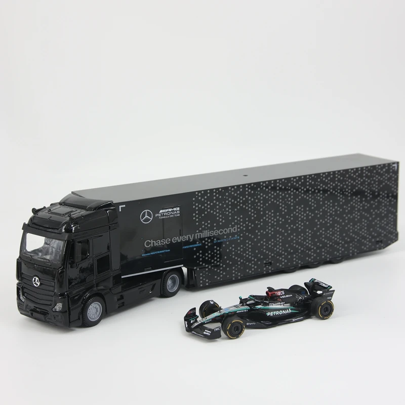 

Bburago 1:43 Simulated Mercedes Benz F1 team container truck with 63 alloy rally car model, car ornament collection gift