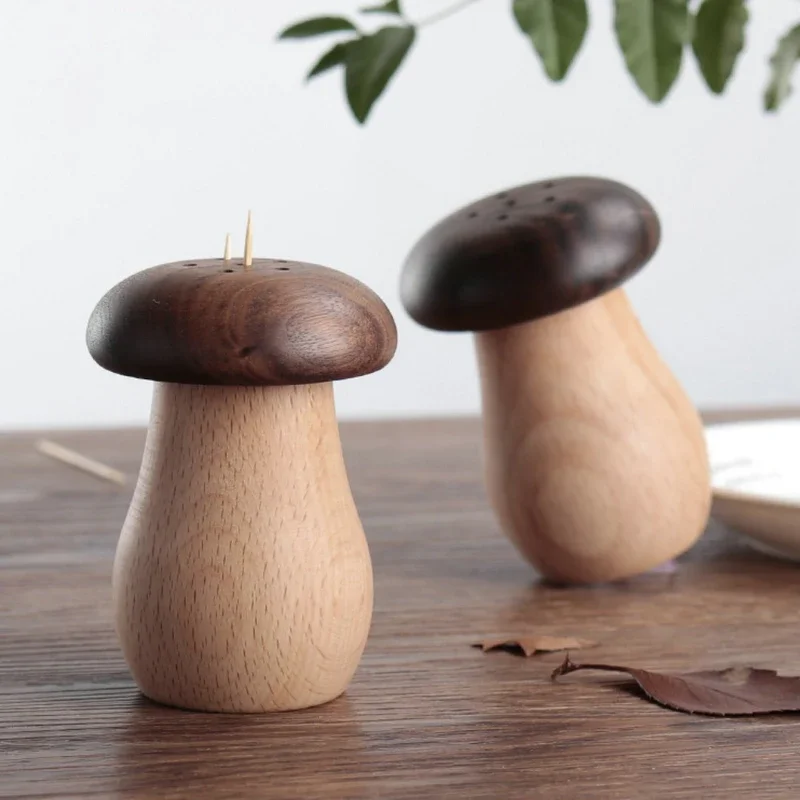 Solid Wood Toothpick Holder Toothpick Box Black Walnut Wood Mushroom Cute Shape