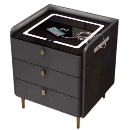 أثاث غرفة نوم طاولة بجانب السرير خشبية ذكية فاخرة طاولة بجانب السرير حديثة مع شحن لاسلكي USB