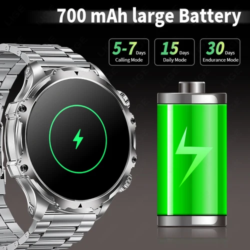 Imagen 2 del producto Reloj inteligente militar de acero para hombre, linterna de 1,9 pulgadas para exteriores, 700mAh, reloj deportivo para Fitness, llamada Bluetooth, reloj inteligente para Android iOS