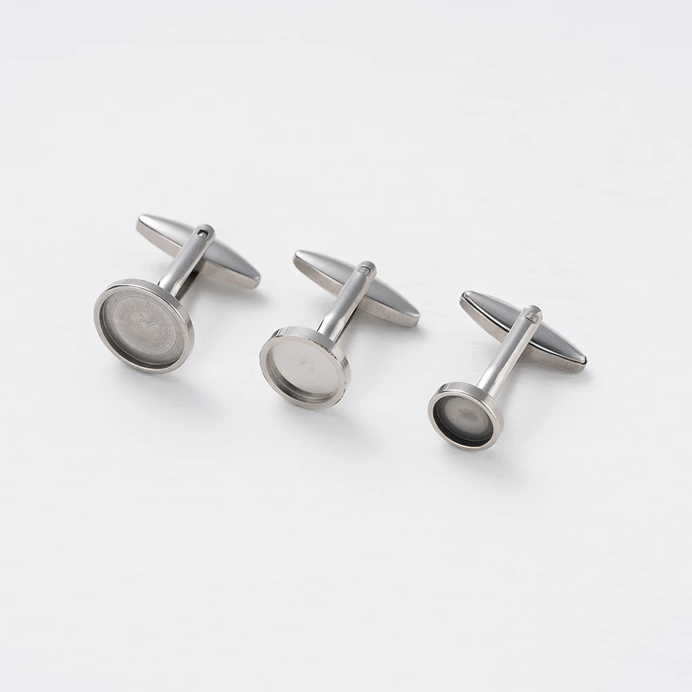 5Pcs Stainless Steel Cufflinks Cuff Button Flat Pad Cabochons Frame Tray Bezel Blanks Setting for DIY Men Gift Jewelry Making view 5