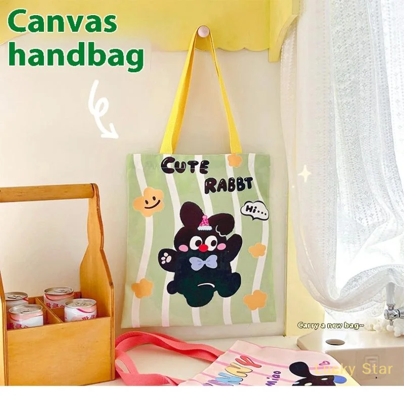 Handheld Cartoon Tutoring Bag High-capacity Canvas School Bag Wave Point Animal Textbook Storage Bag Student