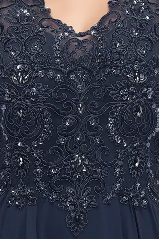 BABYONLINE Marinblå Aftonklänningar Dam V-ringning Spets Applikationer Pärlstav A-linjekjol Chiffong Balfest Brudtärneklänningar 8 best sales eleganta middagsklänningar - №3