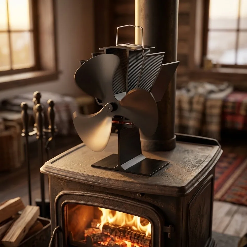 Blade Thermoelectric Fireplace Fan Silent and Efficient Heat Circulator Works on Wood Pellet Stoves 19x16x12cm Size