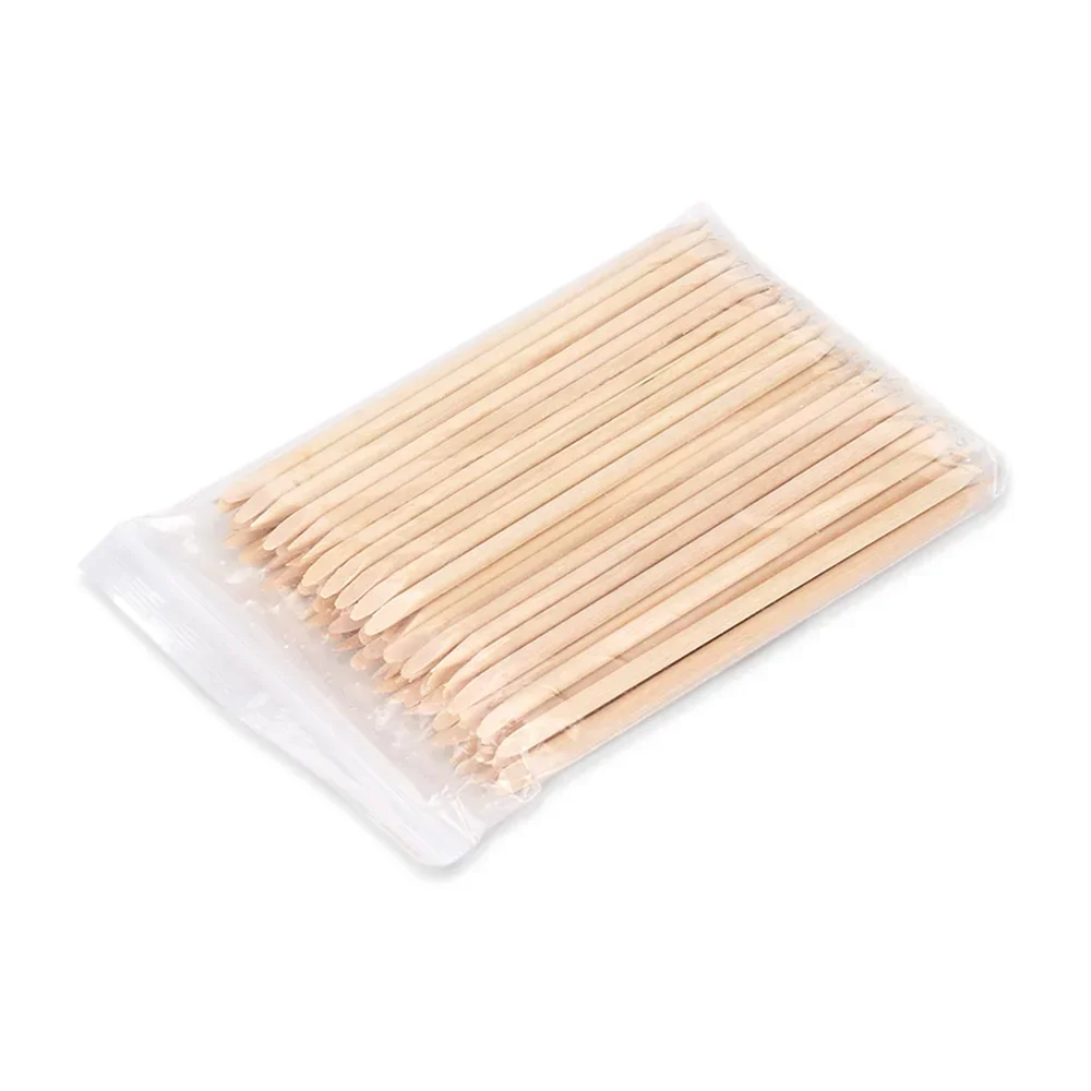 Juego de varillas empujadoras de cutículas de madera naranja para uñas, 100 Uds., producto para eliminar la piel muerta, decoración artística de uñas, manicura y pedicura, herramientas para uñas de doble cara