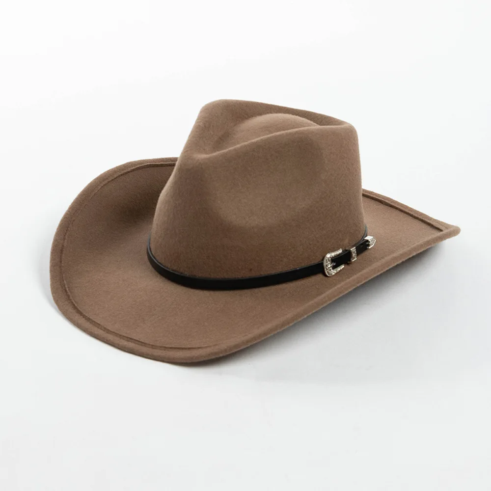 

Hot-Selling Retro Style Belt Buckle Wide Brim Pure Wool Cowboy Hat Outdoor Warm Sunshade Hat