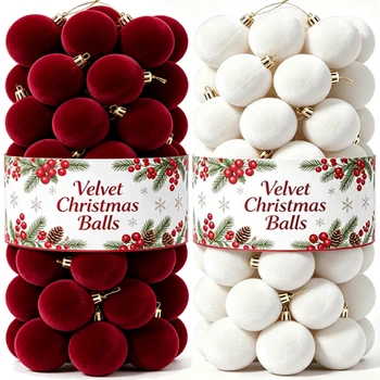 30/1PCS Wine Red Christmas Ball Velvet Round Christmas Balls Xmas Tree Ornaments Ball Hanging Pendants New Year Party Decoration 1