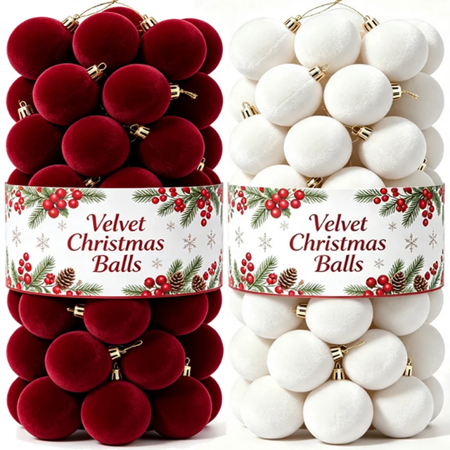 30/1PCS Wine Red Christmas Ball Velvet Round Christmas Balls Xmas Tree Ornaments Ball Hanging Pendants New Year Party Decoration 1 30/1PCS Wine Red Christmas Ball Velvet Round Christmas Balls Xmas Tree Ornaments Ball Hanging Pendants New Year Party Decoration 1