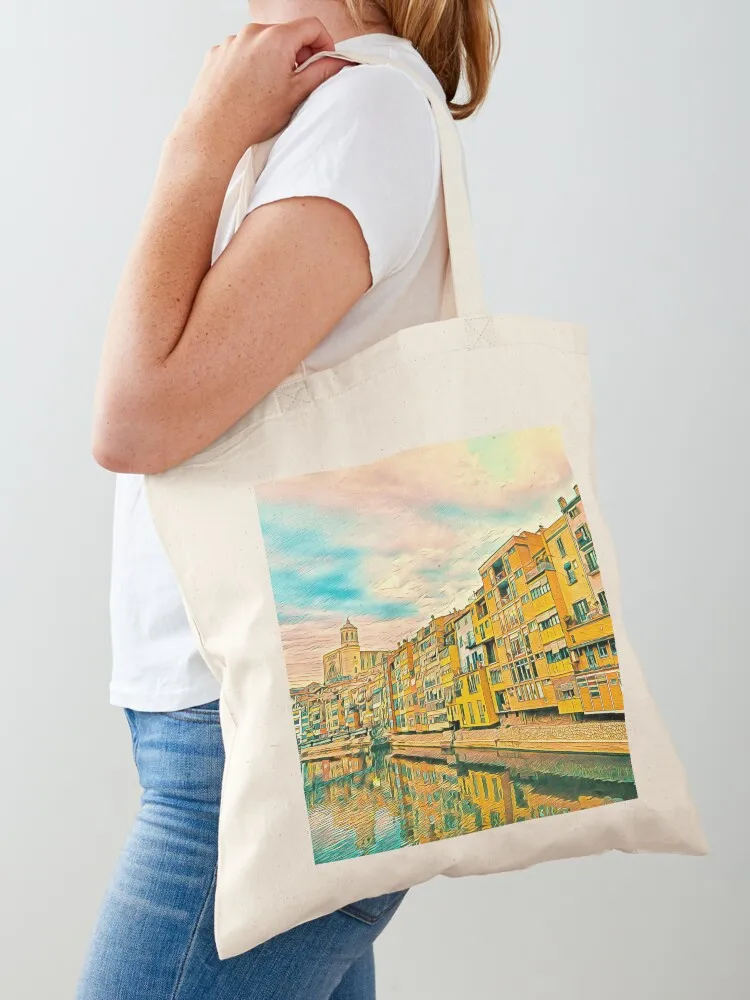 Girona, Picture Art Tote Bag Shopper bolso de compras bolso de tela personalizado para mujer bolso de compras para mujer