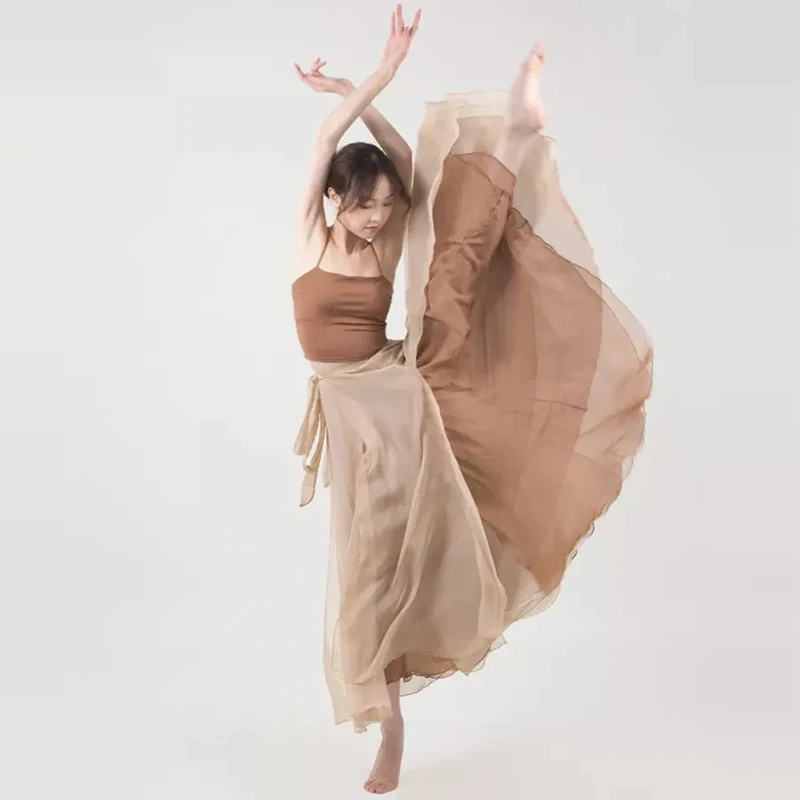 Chiffon Dans Wrap Rokken Fairy Flexibele Lange Rokken Georgette Lagen Rokken Moderne Dancewear Chinese Klassieke