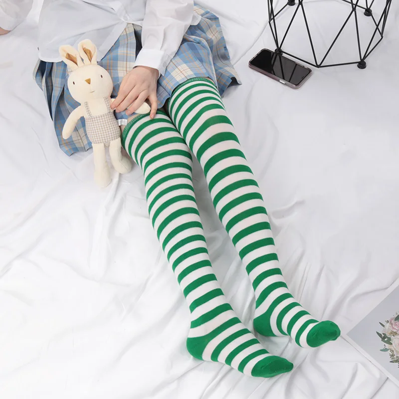 Sexy Long Over Knee Thigh Highs Socks Japanese Black White Striped Women Ladies Girls Kawaii Lolita Anime Cotton Warm Stocking