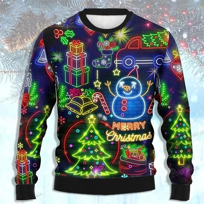 

Funny Santa Claus Print Ugly Christmas Sweater For Men Winter Warm Pullover Casual Loose Fit Holiday Sweatshirt