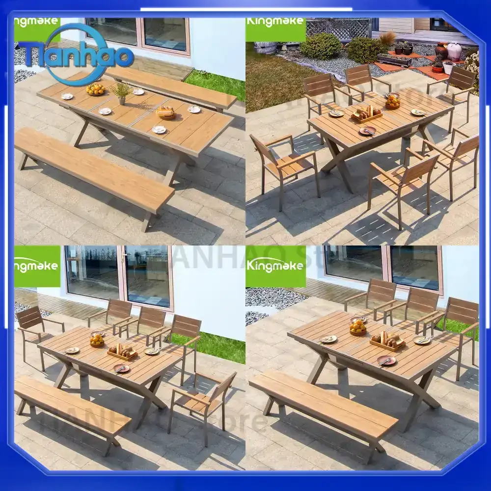 WPC Outdoor Table and Chair Set for Patio Balcony Garden Waterproof UV Resistant Leisure Furniture for Villa
