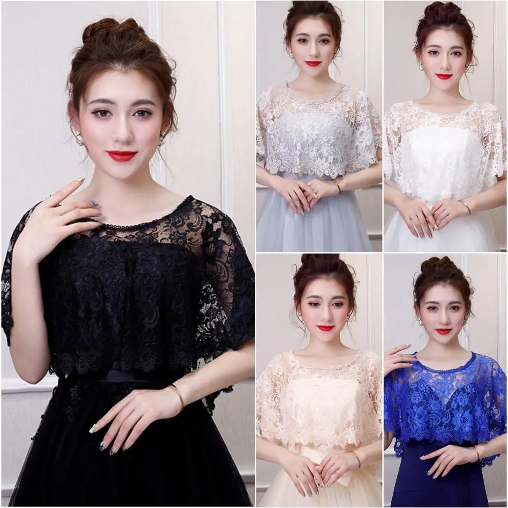 Lace Shawl Evening Party Women Cape Elegant Lace Wedding Shawl Set for Women See-through Lace Shrug Chiffon Bolero for Bridal