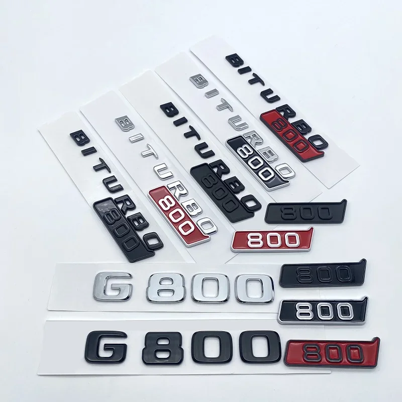 3D ABS Black Silver Letters  G800 800 BITURBO Emblem for Mercedes Benz Brabus G Car Fender Trunk Rear W464 Logo Sticker