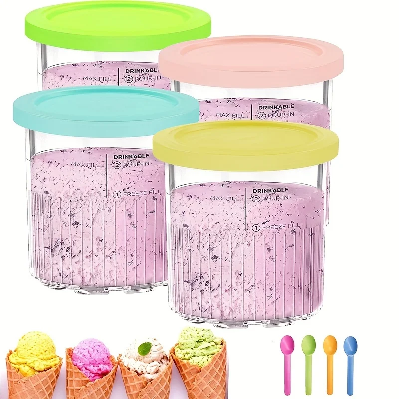 Ice Cream Tubs With Spoon Pints Container for Ninja NC500 NC501 Series Ice Cream Maker Storage Cup for Home Kitchen