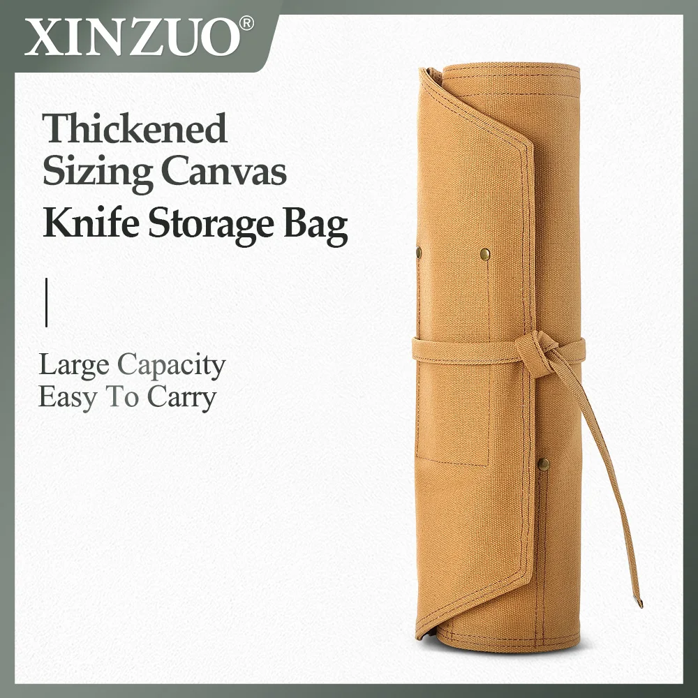 

XINZUO Kitchen Knife Roll Bag Thickened Sizing Canvas Practical And Beautiful 8 Knife Slots Large Capacity Design With Gift Box