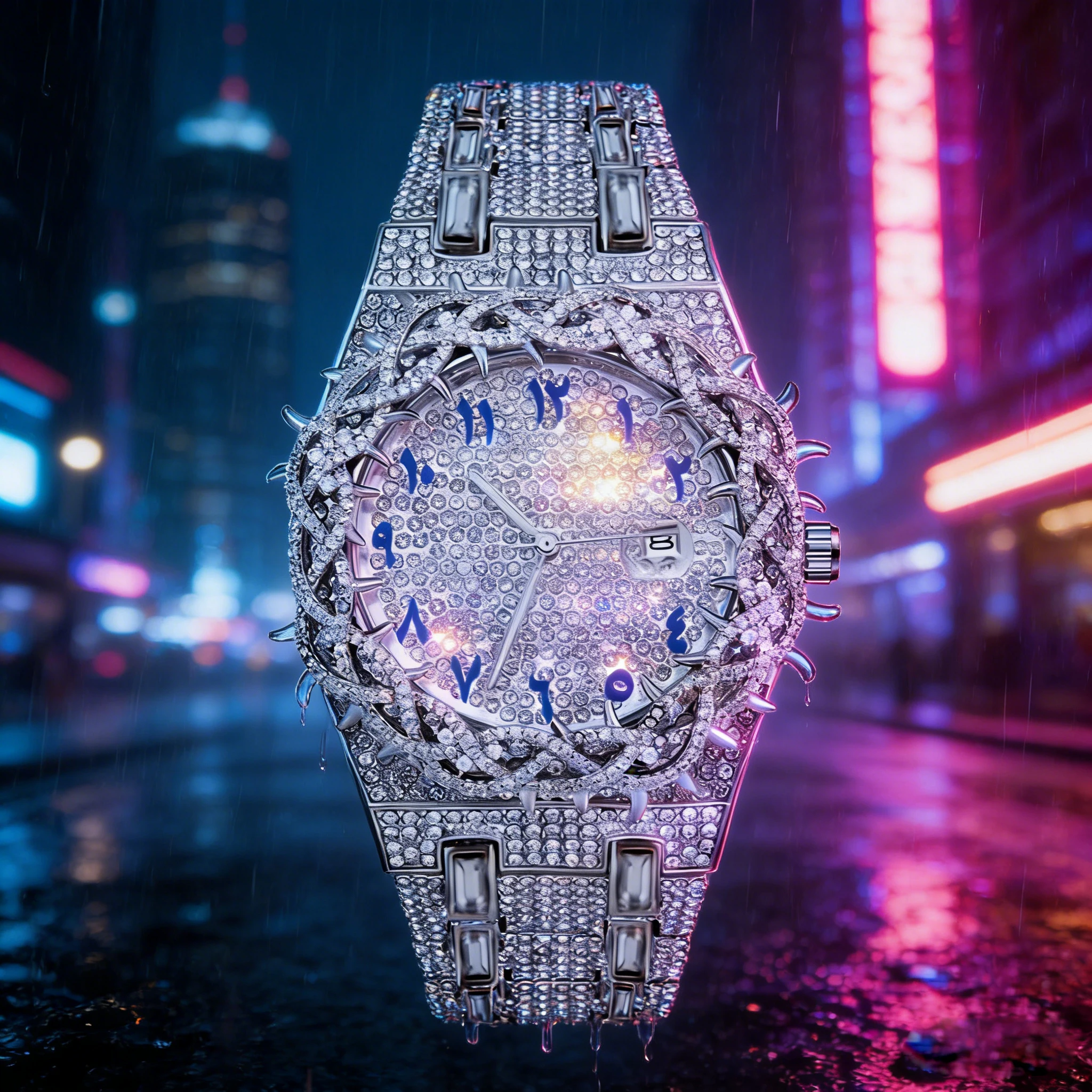 1pc Men's Quartz Watch. New Model with Full Water-Diamond Strap. Ice-Cold Hip Large Dial Men's Watch. Personalized Mesh-Set Zirc