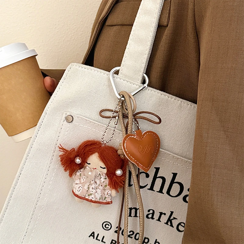 Plush Fabric Doll Keychain Cute Girl Character Pendant Handmade Soft Hanging Ornament For Backpack Purse Gift 11*8.8cm