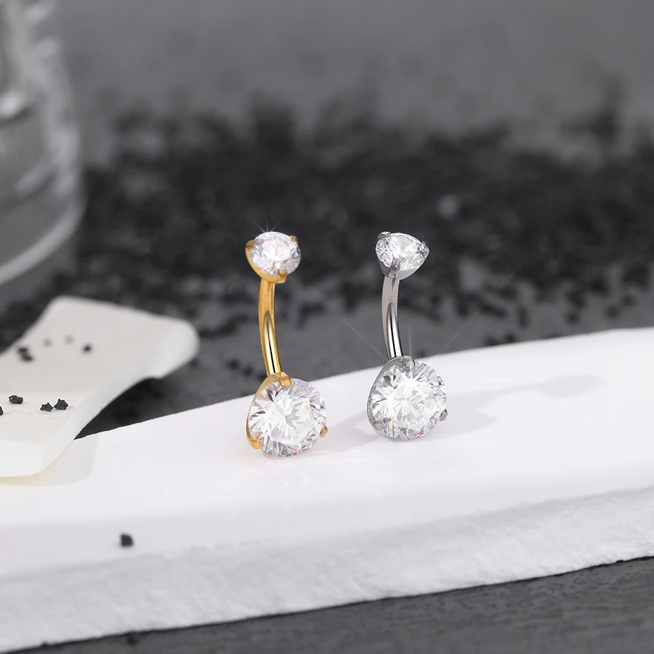 1pc Titanium Double Round Zircon Belly Button Ring Internally Threaded Belly Piercings Jewelry 6 8 10 12mm Navel Piercing