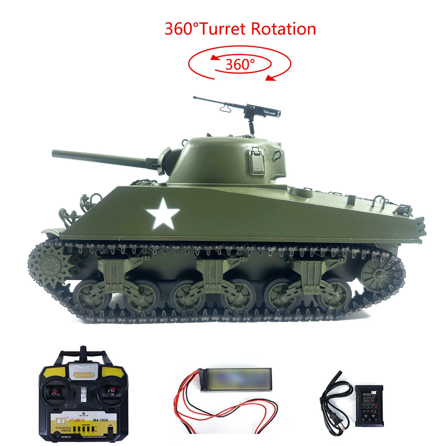 

Metal Mato 1/16 M4A3 Sherman RC Tank RTR Infrared Recoil Army Green 360 Degree With Electric Slip Ring 1230 TH00673-SMT7
