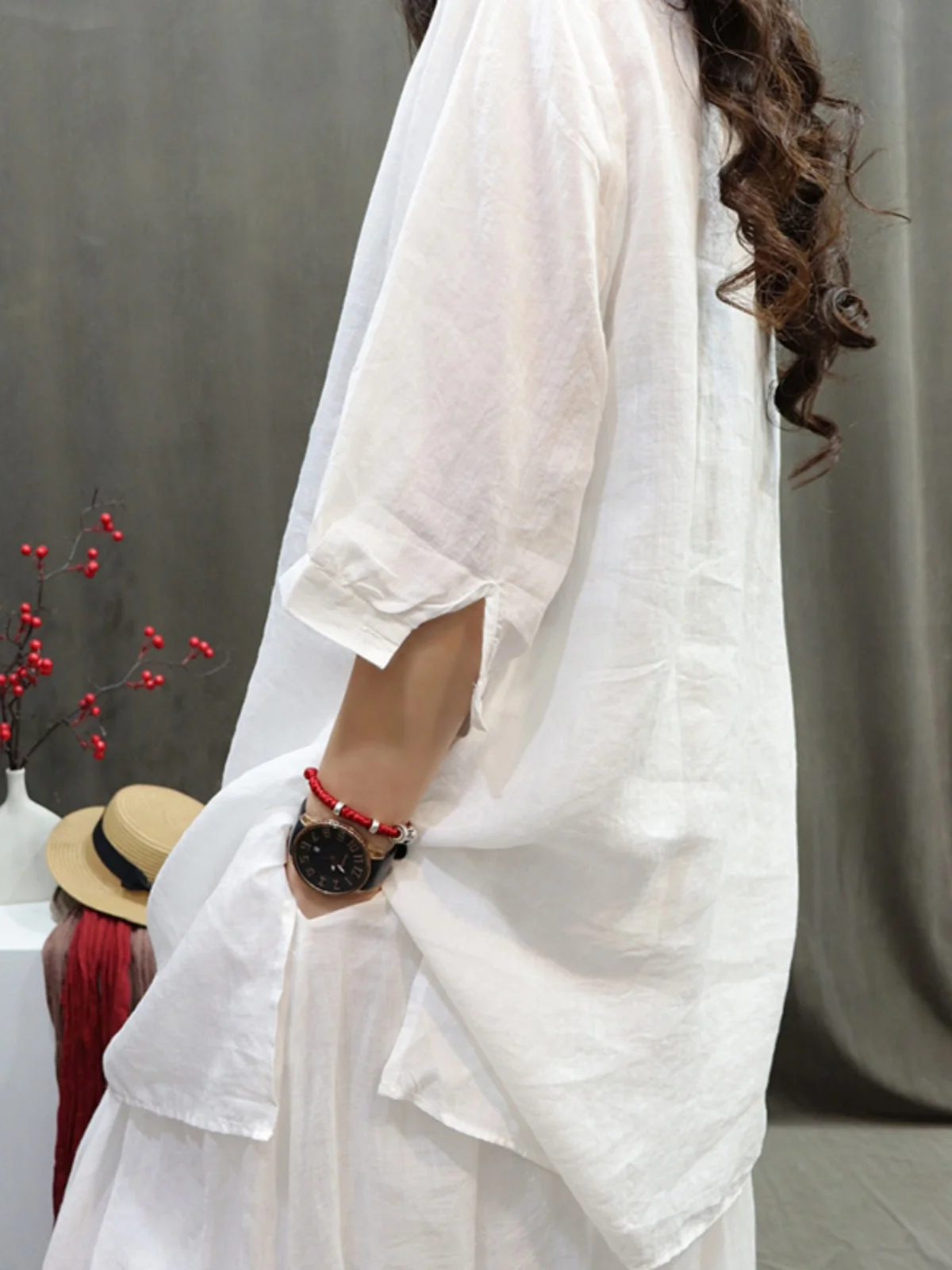 Retro artesanal bordado linho casual artístico solto ajuste irt dr comprimento médio verão nova chegada blusa faion feminina