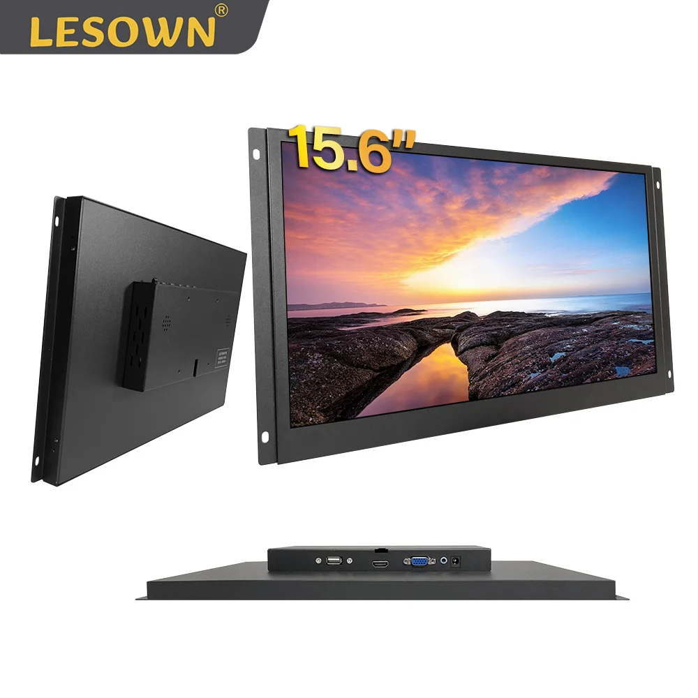 LESOWN 15.6 Inch 1920x1080 IPS Touchscreen Embedded Display Panel Mount Industrial Monitor with VGA/HDMI/USB(touch) for PC CCTV