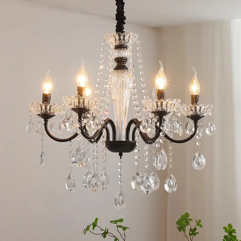 6 heads crystal chandelier living room bedroom dining room kitchen European chandelier black creative