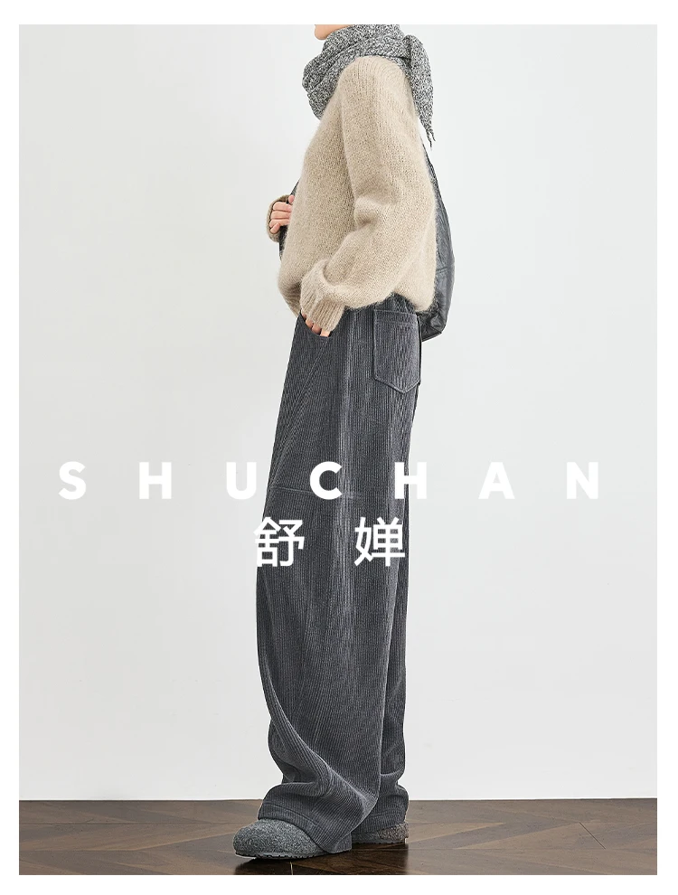 Dark Gray Extended Banana Pants Corduroy Loose Casual Scimitar Pants Women's Winter Streetwear Women