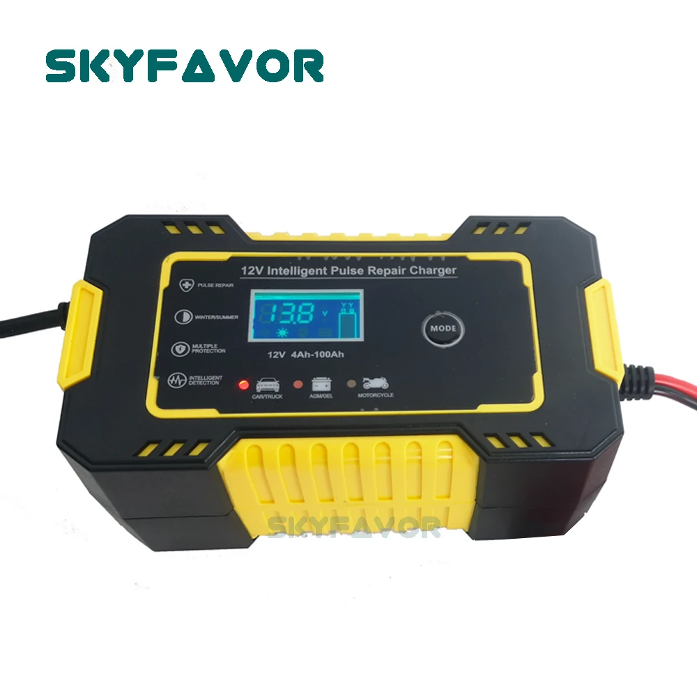 Cargador de batería automático para coche y motocicleta, 12V, 12V, 6A, VRLA, SLA, AGM, GEL, reparación de pulso, cargador de baterías de plomo y ácido automático de 12V