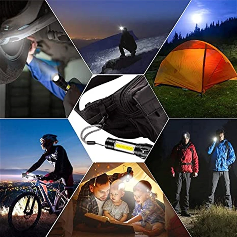 Portable Mini LED Flashlights 3 Modes COB Flashlight USB Charging Zoom Lights Lantern Waterproof Outdoor Camping Torch Lamp