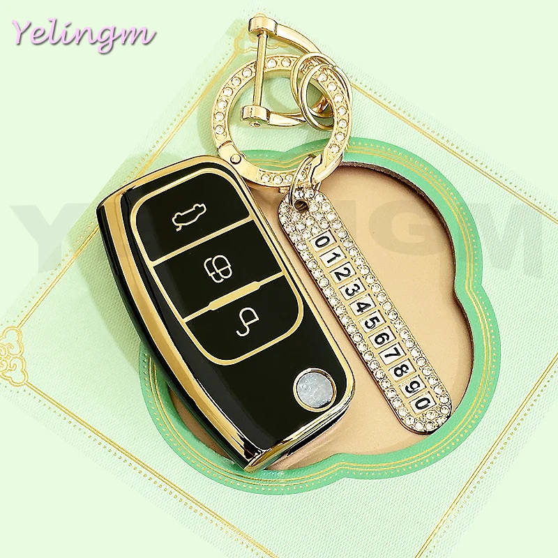 Auto-Falt-Schlüsselhülle, vollständige Abdeckung für Ford Focus 2, Falcon, Escape, Galaxy, Kuga, B-Max, C-Max, Ecosport, Fiesta, Schlüsselanhänger, TPU, weich