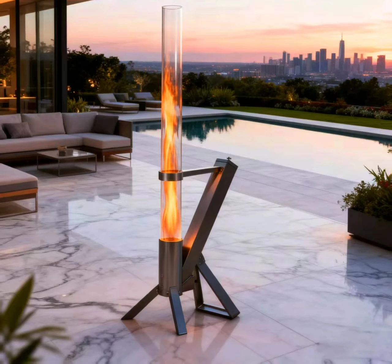 Wood Pellet Heater Portable Outdoor Stainless Steel with High Flame Glass Tube Heavy Duty Efficient for Garden Backyard Camping