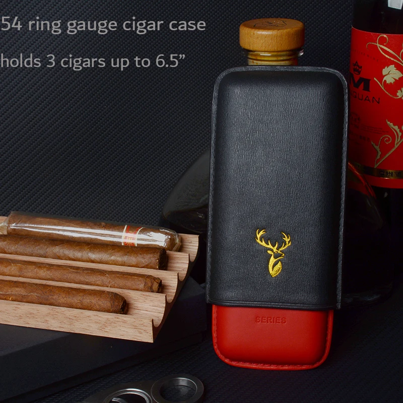 

Кожаный портсигар с 54 кольцами, черный, красный, держатель для сигар, 3 трубки, мини-коробка для сигар, длинный 6,5 дюйма, дорожный хьюмидор для сигар, стильный аксессуар для курения