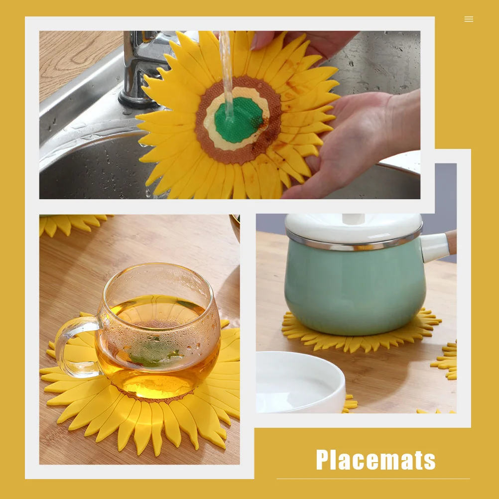 

2pcs Anti-Scald Placemats Heat Resistant Non-Slip Sunflower Shaped Coasters Kitchen Gadgets Dining Table Decor Cup Mats