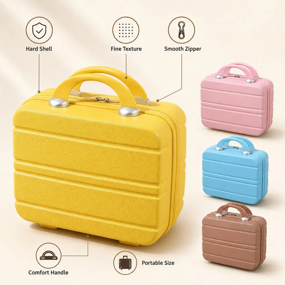 Gifts Plastic Travel Makeup Case Hard Shell Portable Handle Cosmetic Bag Interior Mesh Pocket Suitcase Style Toiletry Organizer