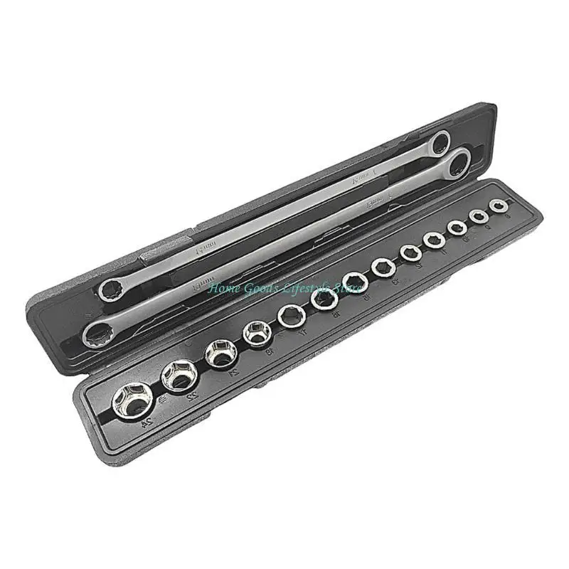 E74E 15Piece Ratchet Wrench Spanner Collection Suitable for Efficient Repairs & Assembly Household Hardware Combination Tool