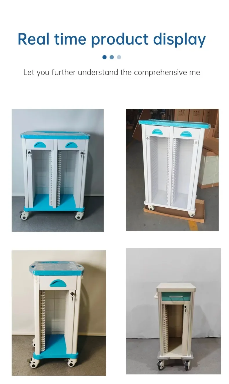 Plastic Mobile Emergency Crash Cart - Record Folder Trolley for-Laboratory Storage Use