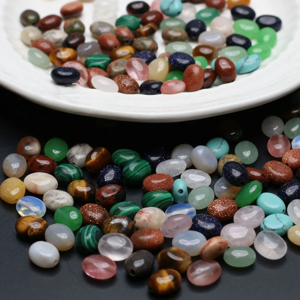 100PCS Wholesale Natural Semiprecious Stone Crystal Flat Oval Loose Spacer Beads Jewelry Making DIY Necklace Accessories Gift