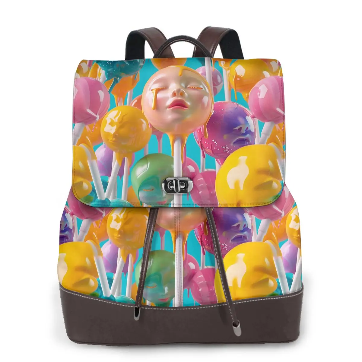 초현실적 드리핑 페이스 3D 패턴 새로운 핫 여성 백팩 디자이너 고품질 가죽 심플 패션 대용량 백팩