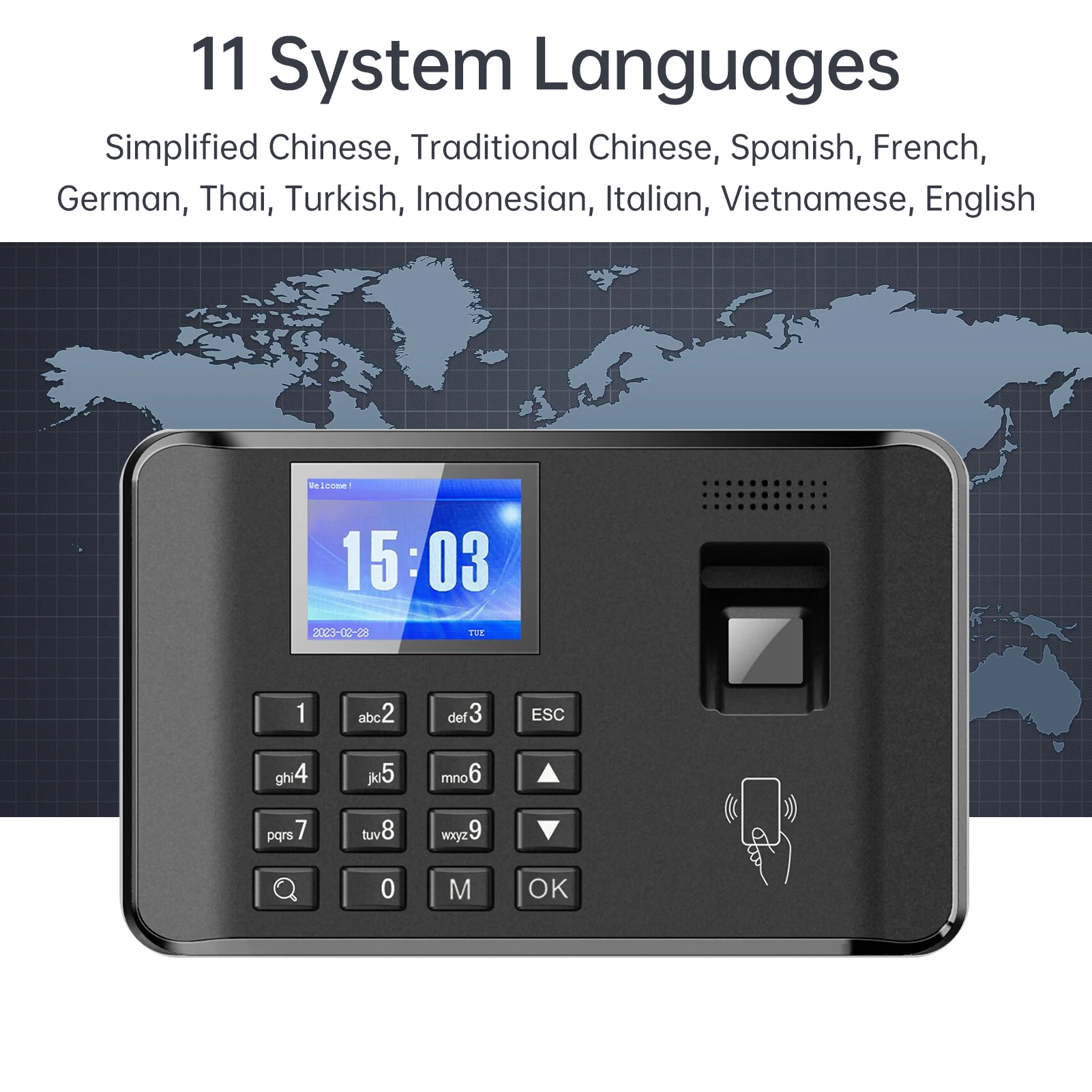 Intelligent Biometric Fingerprint Password Attendance Machine Time Clock Employee Checking-in Recorder 2.4 inch LCD Screen