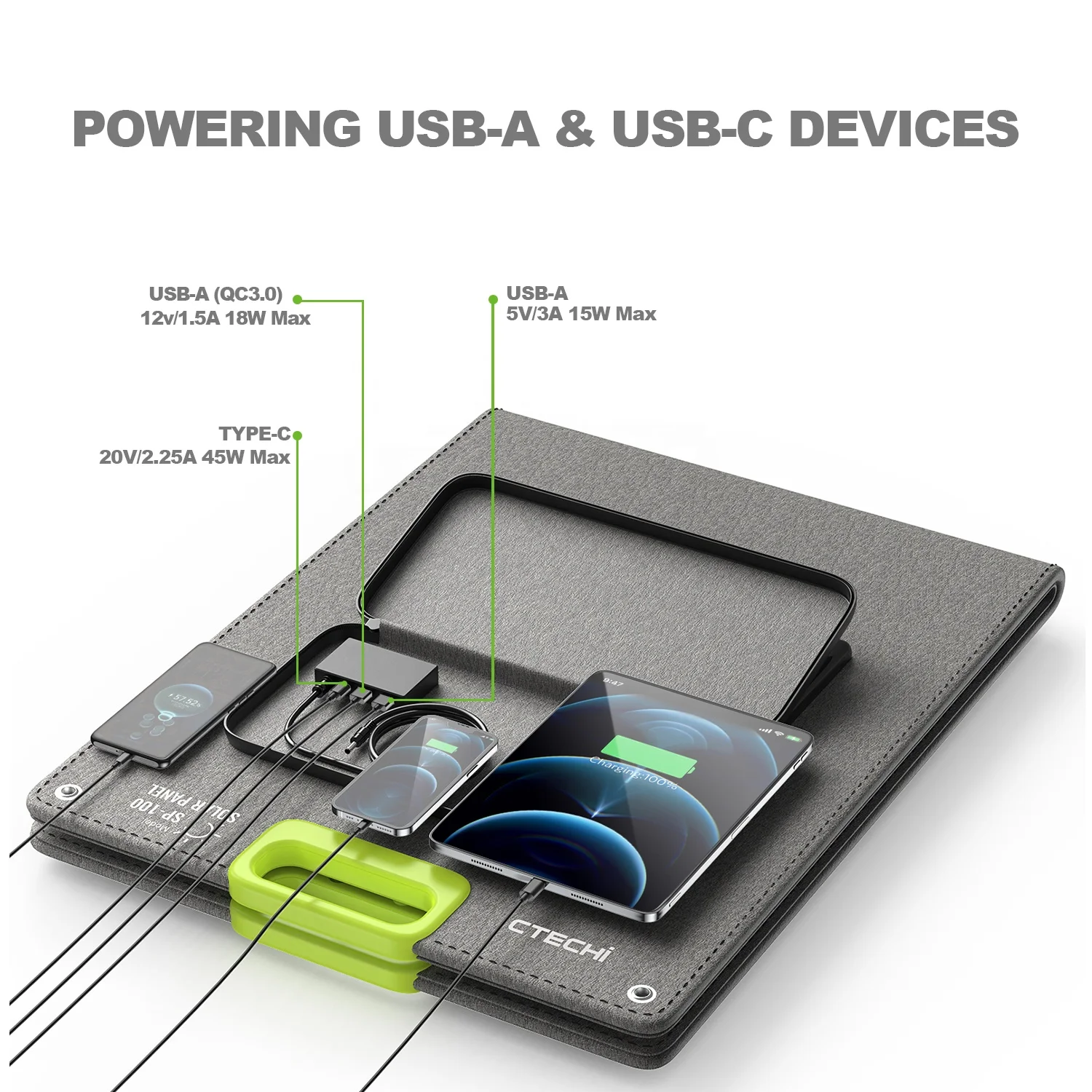 High Efficiency Portable Monocrystalline Usb Output ETFE 100W Foldable Solar Generator Panel for RV Phone Battery Charger