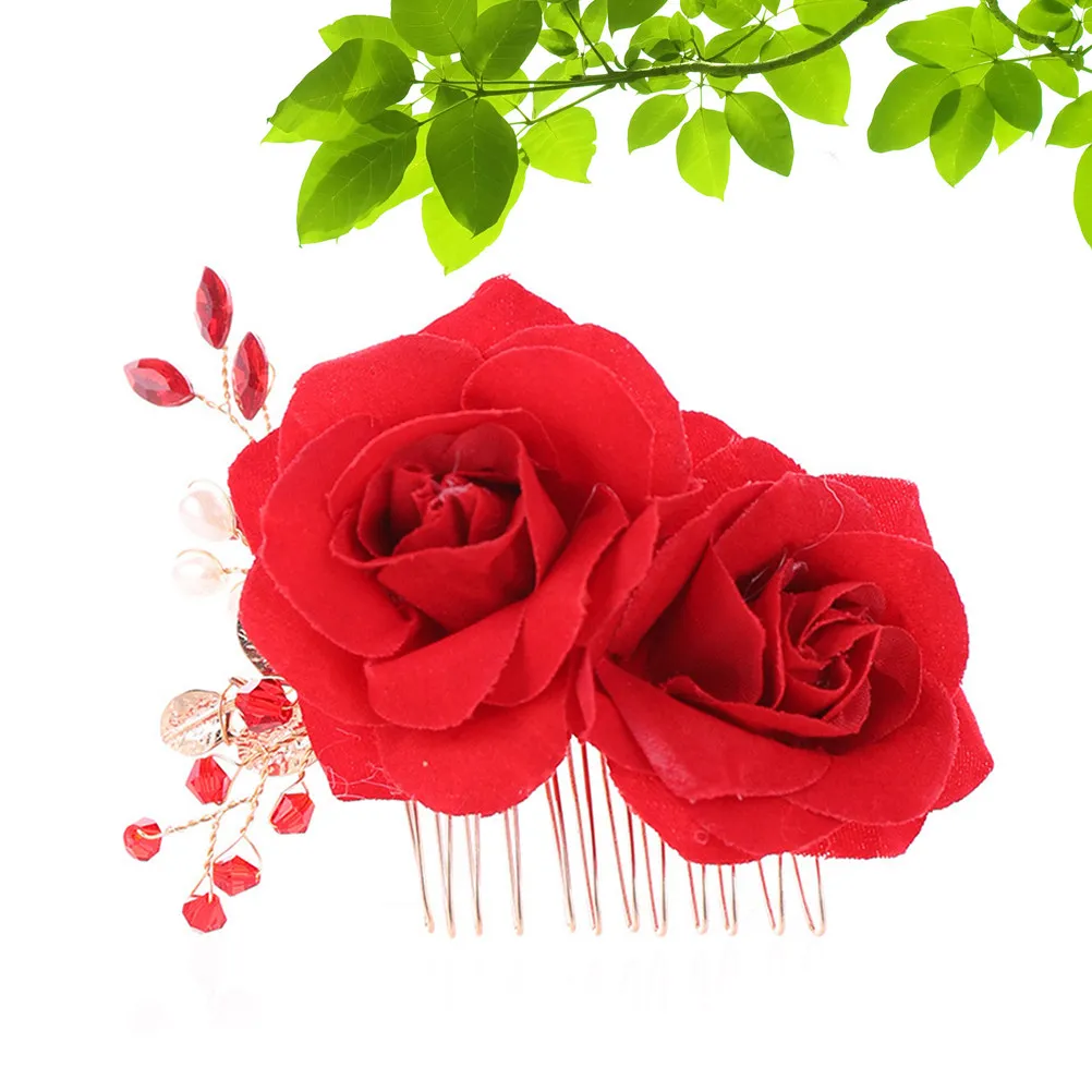 1 Pieza Peineta de Pelo con Forma de Rosa y Pedrería Brillante, Delicado Adorno Nupcial para Mujer, para Fiesta de Graduación y Flamenco