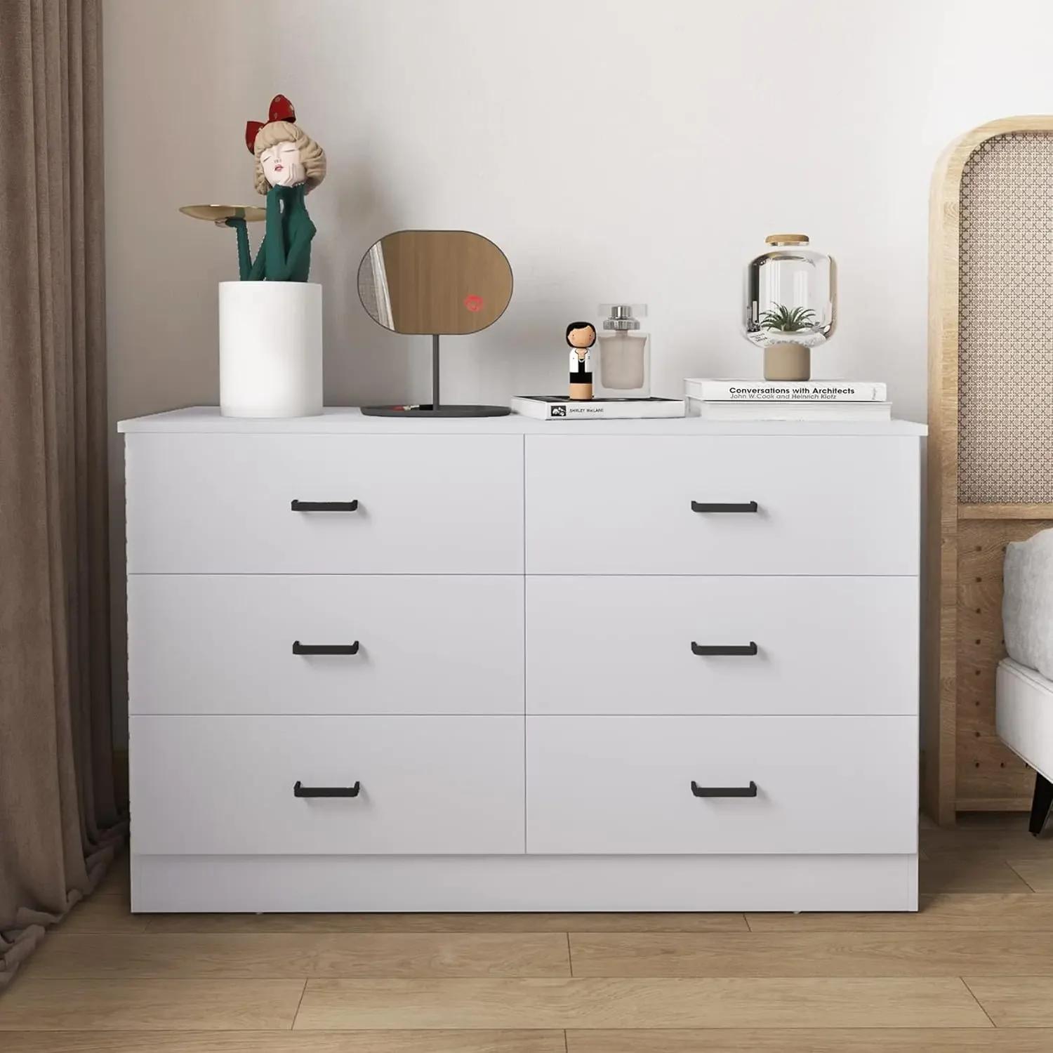 

Wood Dresser for Bedroom 6 Drawer Double Dresser with Metal Handles Sturdy and Modern Chest of Drawers (White) US