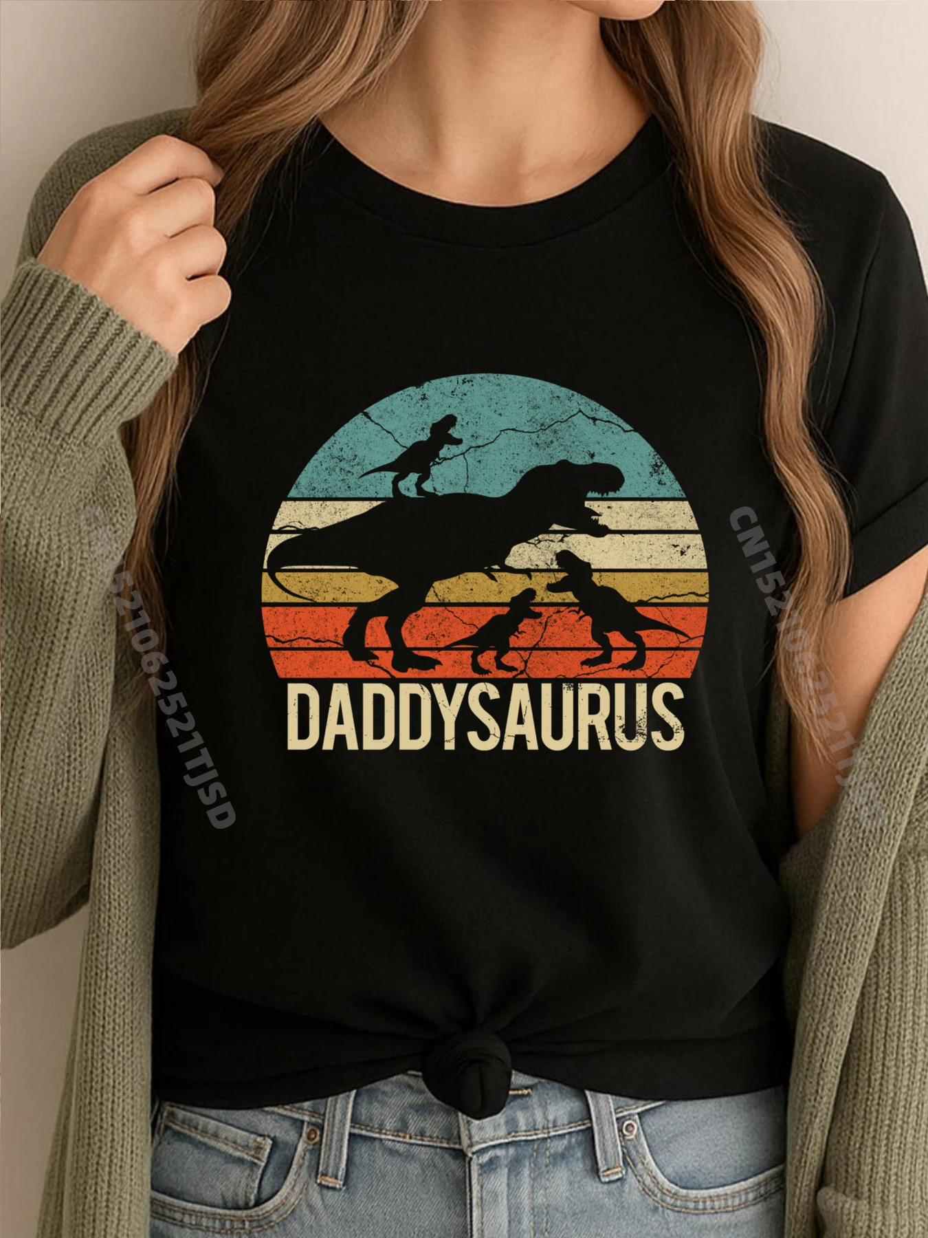 

Daddy Dinosaur Daddysaurus 3, детская рождественская рождественская серая рубашка с рисунком, футболка WashedStreet