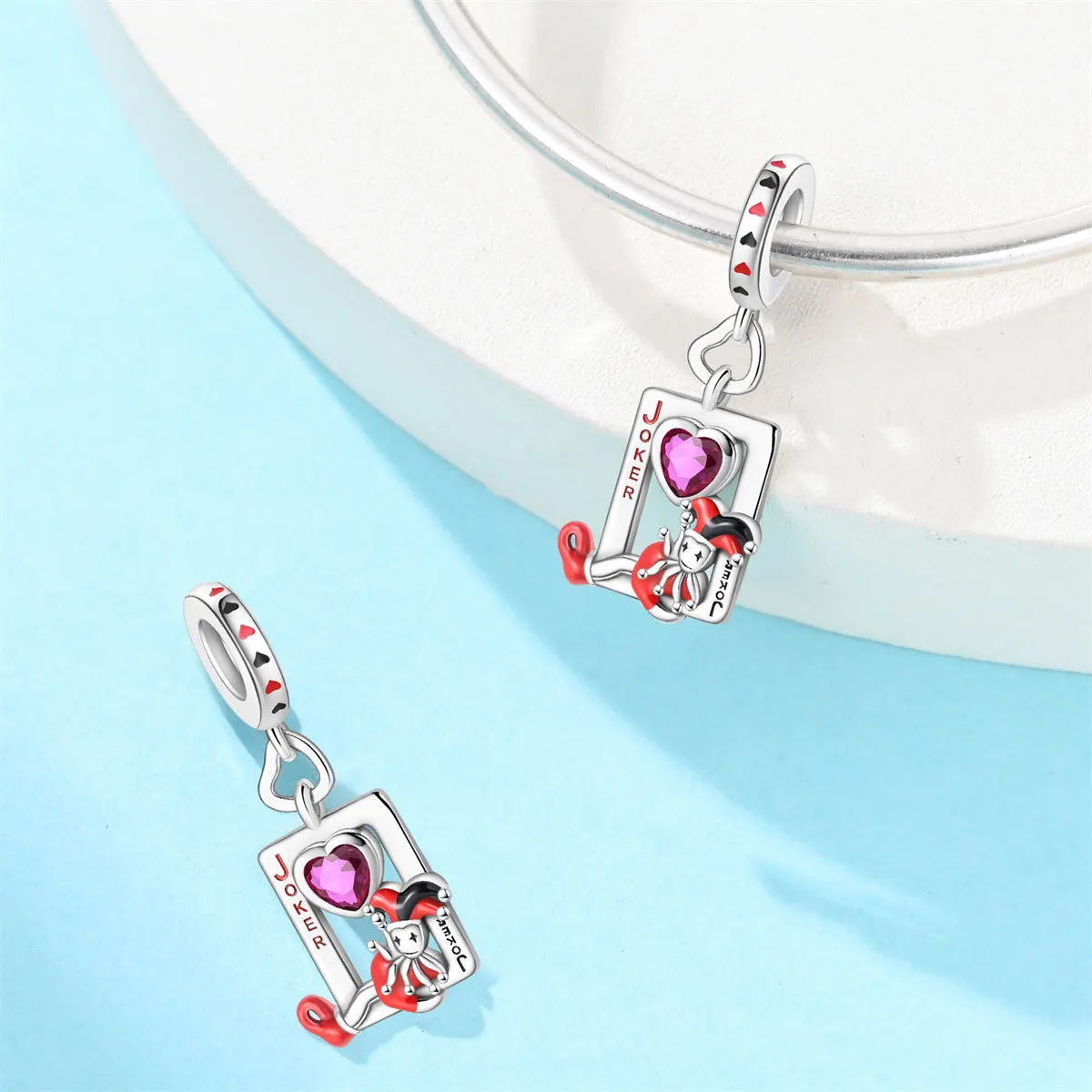 Silver-Plated Royal Flush Poker Charm, Fits European Bracelet, Fun Gambler Jewelry Gift