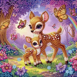 DIY Deer and flowers 5D Special Shape Diamond Art Kits for Beginners,Diamond Art Painting Kits for Home Wall Decoration Gift