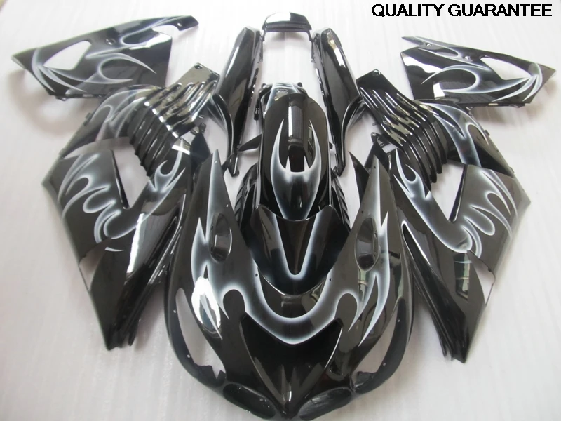 

Fairing kits for Kawasaki Injection mold ZX14R 2006 2007 2008-2011 white flames in black ZX 14R 06-11 fairings set FT9