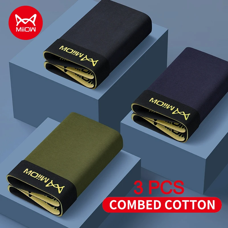 

MiiOW, 3 шт., осенне-зимнее мужское нижнее белье, боксеры 10А, антибактериальные мужские трусы, мягкие мужские боксеры из чесаного хлопка, дышащие трусы